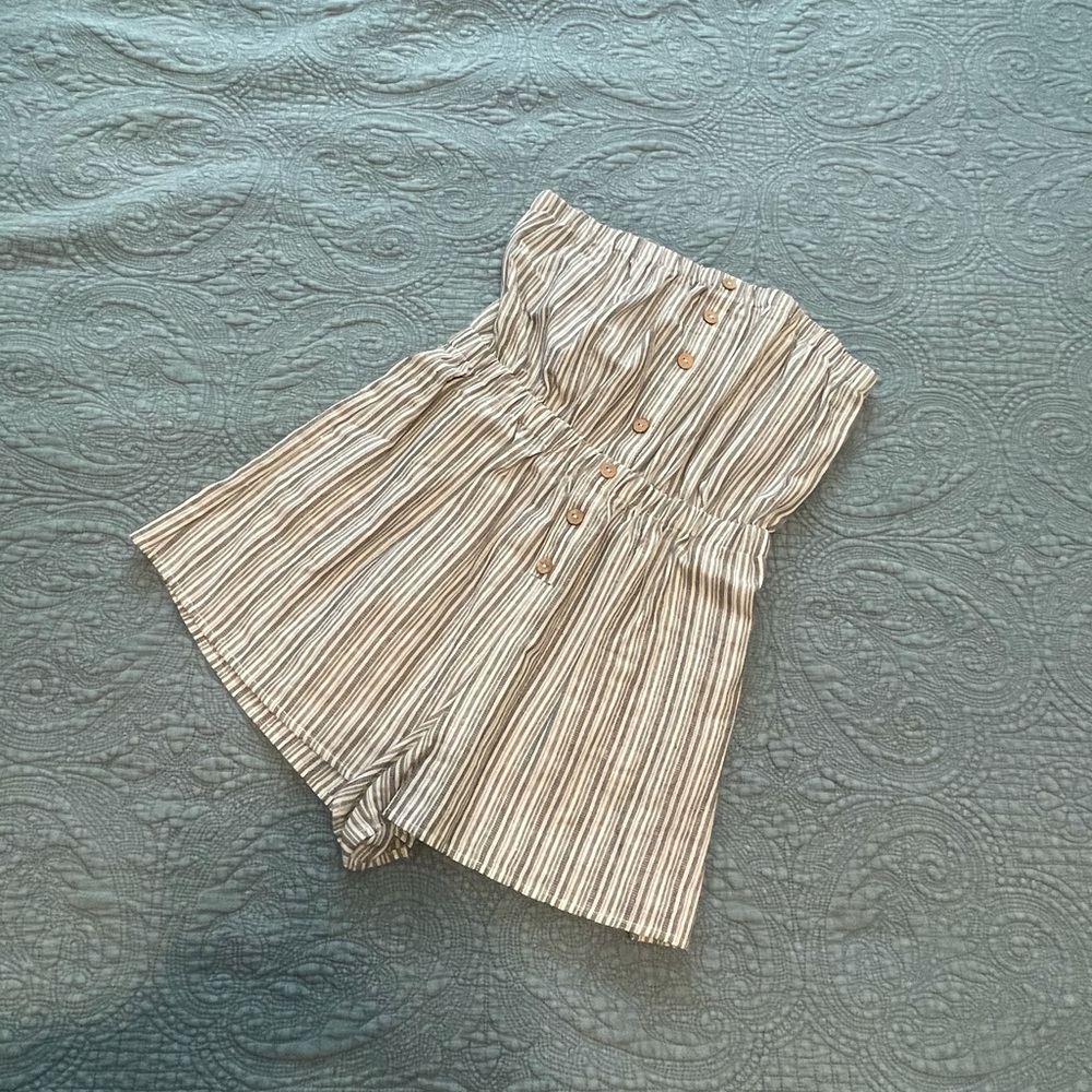 White and grey vertical striped romper